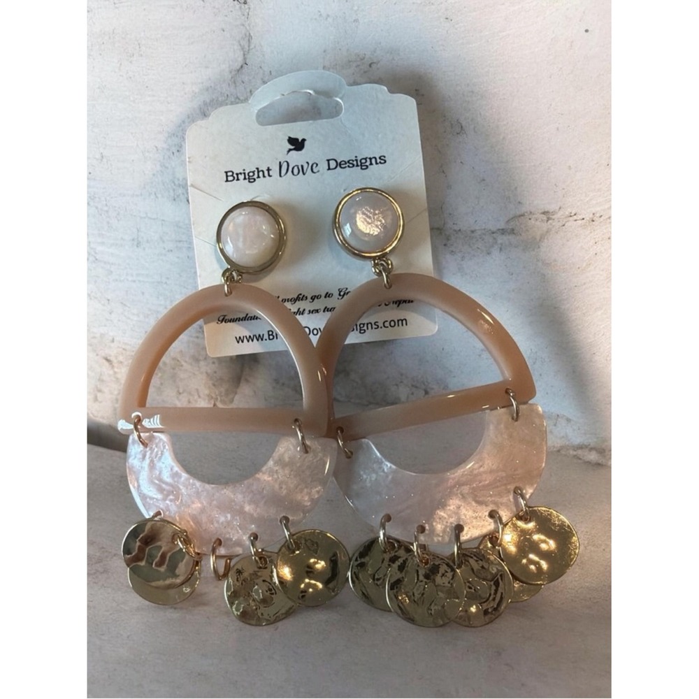 Bright‎ Dove Designs Pink Lucite Hoop Earrings with Gold Discs
